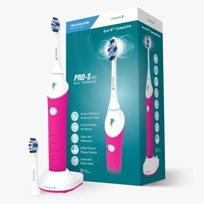 Pro S-180 Clean Action Pink Sonic Electric Toothbrush + 2 Replacement Heads