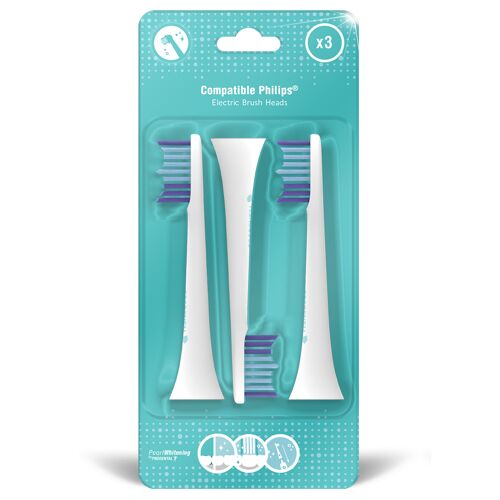 Pack de 3 brossettes compatibles Philips et Prodental S-Series Soins Blanchissant White Action