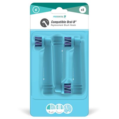 Pack of 3 Oral-B Multi Action Color Sky Blue compatible brush heads