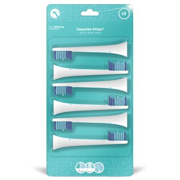 Pack de 6 brossettes compatibles Philips et Prodental S-Series Soins Blanchissant White Action 1