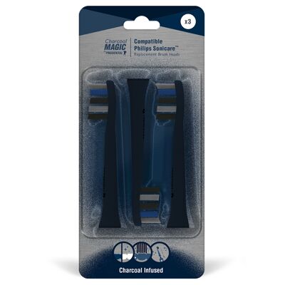 Pack of 3 compatible Philips and Prodental S-Series Active Charcoal Whitening brush heads