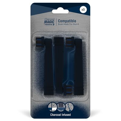 Pack of 3 Oral-B compatible brush heads Magic White Activated Charcoal Care