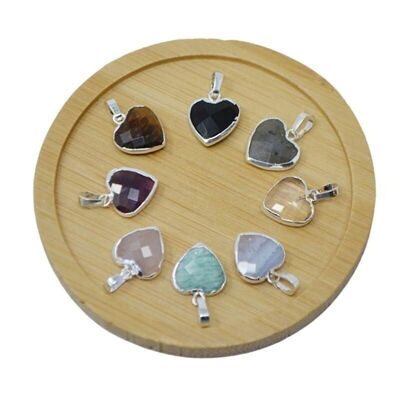 Silver plated natural stone heart pendant