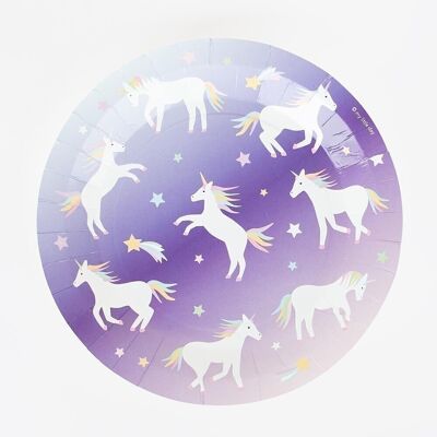 8 platos de papel: unicornio cósmico