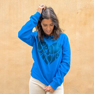 Crazy In Love Blau bedrucktes Sweatshirt für Damen - aus Bio-Baumwolle
