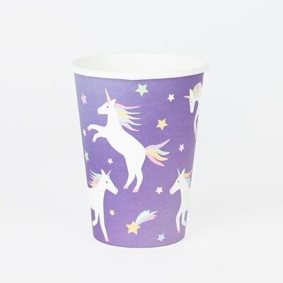 8 Gobelets en carton : licorne cosmique