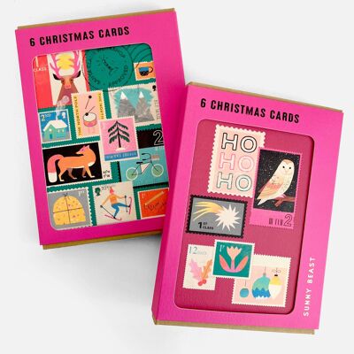 6 Briefmarken im Weihnachtskarten-Set