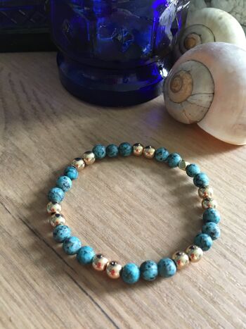 Bracelet en pierre de Jaspe kiwi bleu et pierre d'Hématite 3
