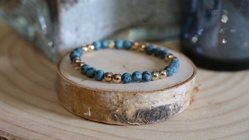 Bracelet en pierre de Jaspe kiwi bleu et pierre d'Hématite