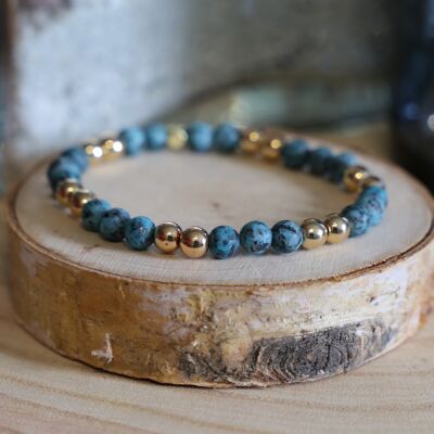 Pulsera piedra kiwi azul jaspe y piedra hematita