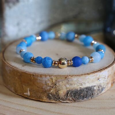 Pulsera de piedra de ágata azul ultramar y hematita dorada