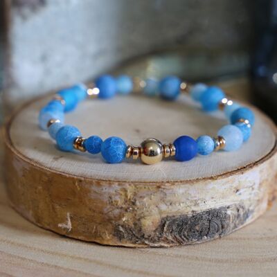 Bracelet en pierre d'Agate bleu outremer et en Hématite dorée