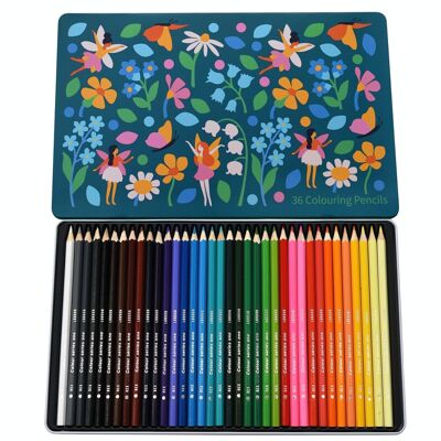 36 colouring pencils in a tin - Fairies in the Garden