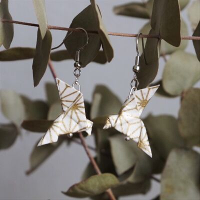 Pendientes origami - Pareja de palomas estrella doradas