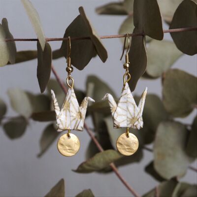 Origami earrings - Starry cranes and golden sequins