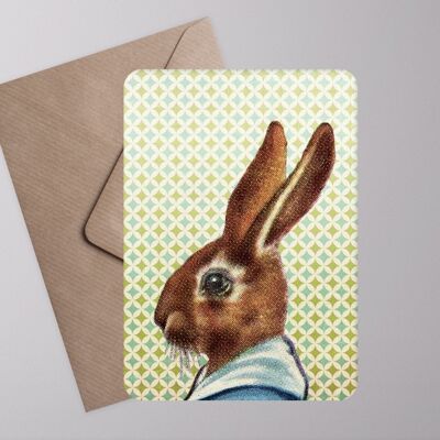Cartolina del coniglio ›Segui il coniglietto‹, carta di Pasqua