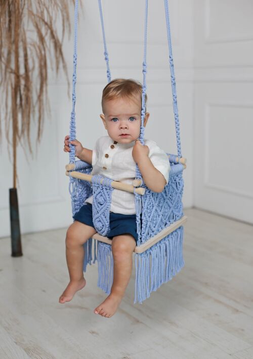 Macrame baby swing in blue color