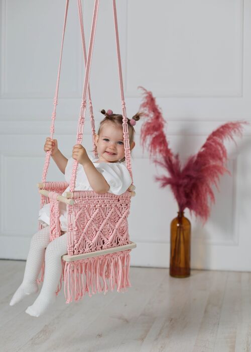 Macrame baby swing in pink color