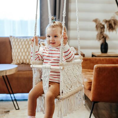 Macrame baby swing in white color