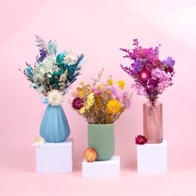 Flores secas en caja de regalo - disponibles en natural, morado, azul, mixto y al gusto