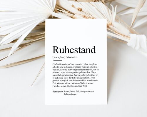 Postkarte RUHESTAND Definition