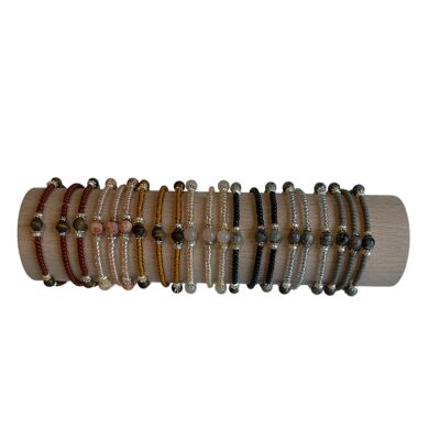 Bracelets pour femme perles de verre avec pierre naturelle et perles d'eau douce sur un rouleau de 21 pièces