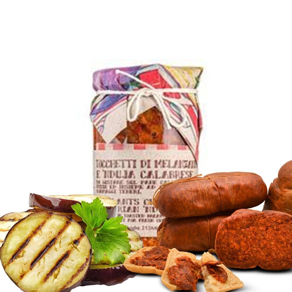 Auberginenstücke sautiert mit Calabrese Spilinga 'Nduja