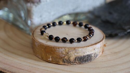 Bracelet en pierre d'Agate noir et feu et en Hématite dorée