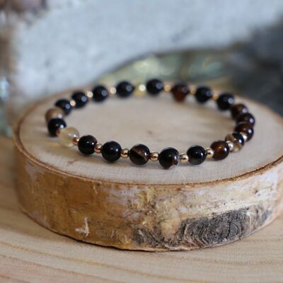 Bracelet in black and tan Agate stone and golden Hematite