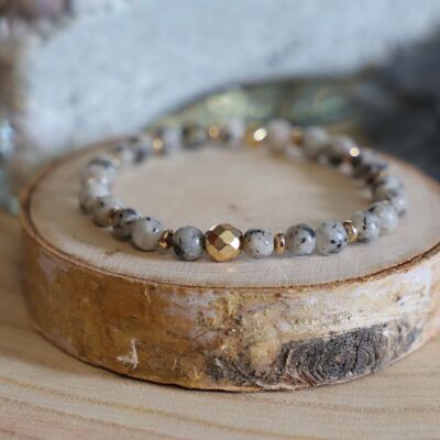Bracelet en pierre de Jaspe kiwi gris/noir
