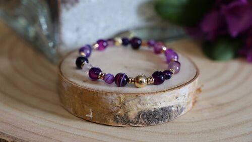Bracelet en pierre d'Agate violette et en Hématite dorée