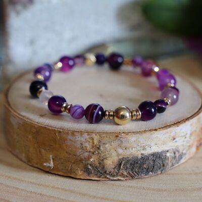Bracelet in purple Agate stone and golden Hematite