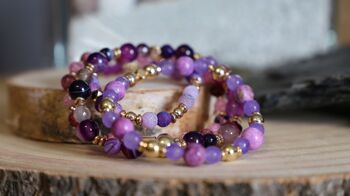 Bracelet en pierre d'Agate violette et en Hématite dorée 2