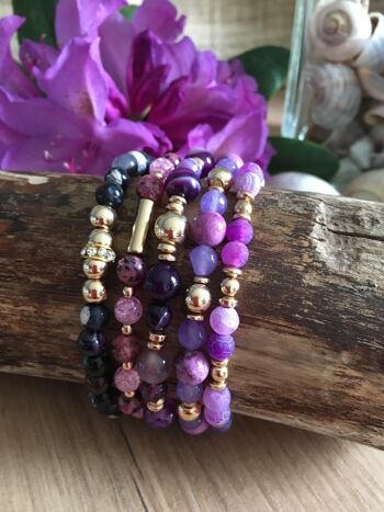 Bracelet en pierre d'Agate feu noire violette 4