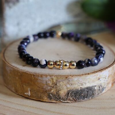 Bracelet en pierre d'Agate feu noire violette