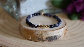 Bracelet en pierre d'Agate feu noire violette 1