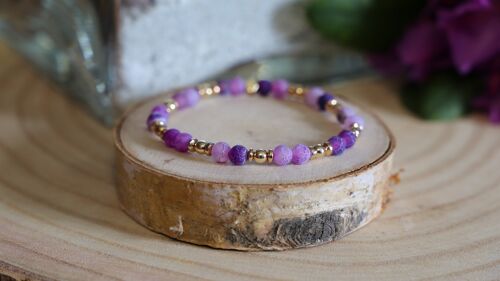 Bracelet en pierre d'Agate mauve mat et en Hématite dorée