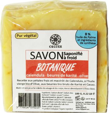 Savon CALENDULA saponifié à froid, karité Bio, huile d'olive Bio, huile de coco Bio, 100 % naturel, artisanal, vegan, français 100 gr. (Lot de 1 unité) 1