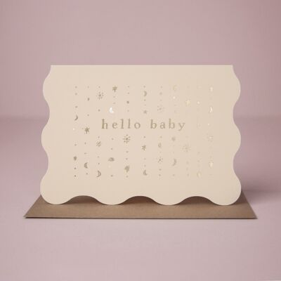 Geburtskarten „Stars Hello Baby“ | Luxuriöse Goldfolie | Neue Babykarte | Neugeborenenkarten | Grußkarten