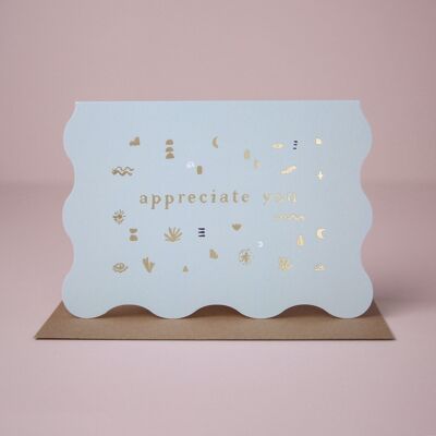 Love Cards Carte "Appreciate You" | Feuille d'or de luxe | Cartes de remerciement | Cartes d'anniversaire | Cartes de voeux