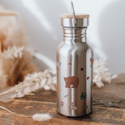 Drinking bottle made of stainless steel with forest animal motifs, 1 unit = 2 bottles