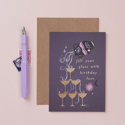 Cartes d'anniversaire "Bubbles" Cartes d'anniversaire du zodiaque | Signe astrologique Verseau | Carte d'astrologie | Carte d'anniversaire Verseau | Cartes d'anniversaire Horoscope | Cartes du zodiaque | Cartes Verseau