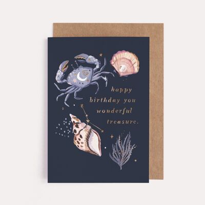 Tarjetas de cumpleaños Tarjetas de cumpleaños del zodiaco del "tesoro" | Signo de la estrella del cáncer | tarjeta de astrología | Tarjeta de cumpleaños del cáncer | Tarjetas de cumpleaños del horóscopo | Tarjetas del zodiaco | Tarjetas de Cáncer