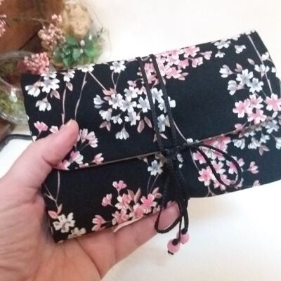 Black Sakura jewelry storage pouch
