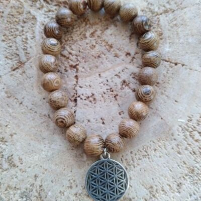 Wenge wood and flower of life bracelet