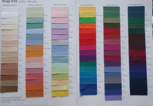 Premium Plain Dyed 100% Quilting Cotton. 90 Colours - 44"/112cm Wide