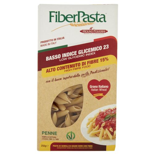 FiberPasta Penne a basso indice glicemico e alto contenuto di fibre, 250g