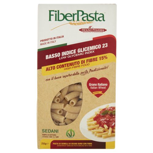FiberPasta Sedani a basso indice glicemico e alto contenuto di fibre, 250g