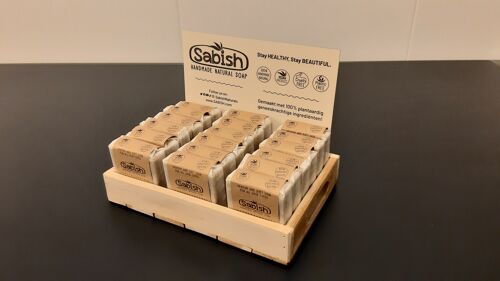 Teak Wood Display of 18 Soap Bars  -  including 18pcs of Hammam Spa - Handmade Hydrating Shower Soap bars