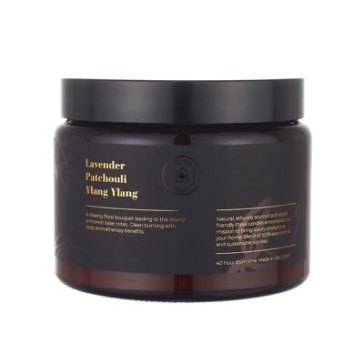 Candela con 3 stoppini di lavanda, ylang ylang e patchouli